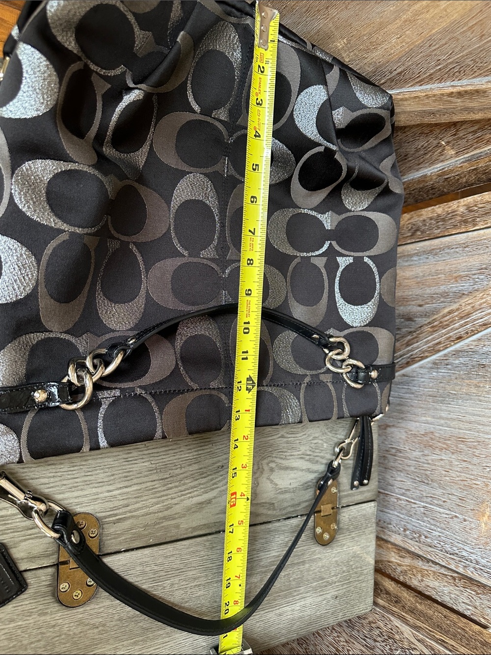 Coach Brooke Signature C Black & Metallic Silver Canvas Shoulder Satchel Tote - Picture 13 of 16
